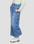 Nevada Wideleg Medium Washed Denim Cargo Girls