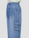 Nevada Wideleg Medium Washed Denim Cargo Girls