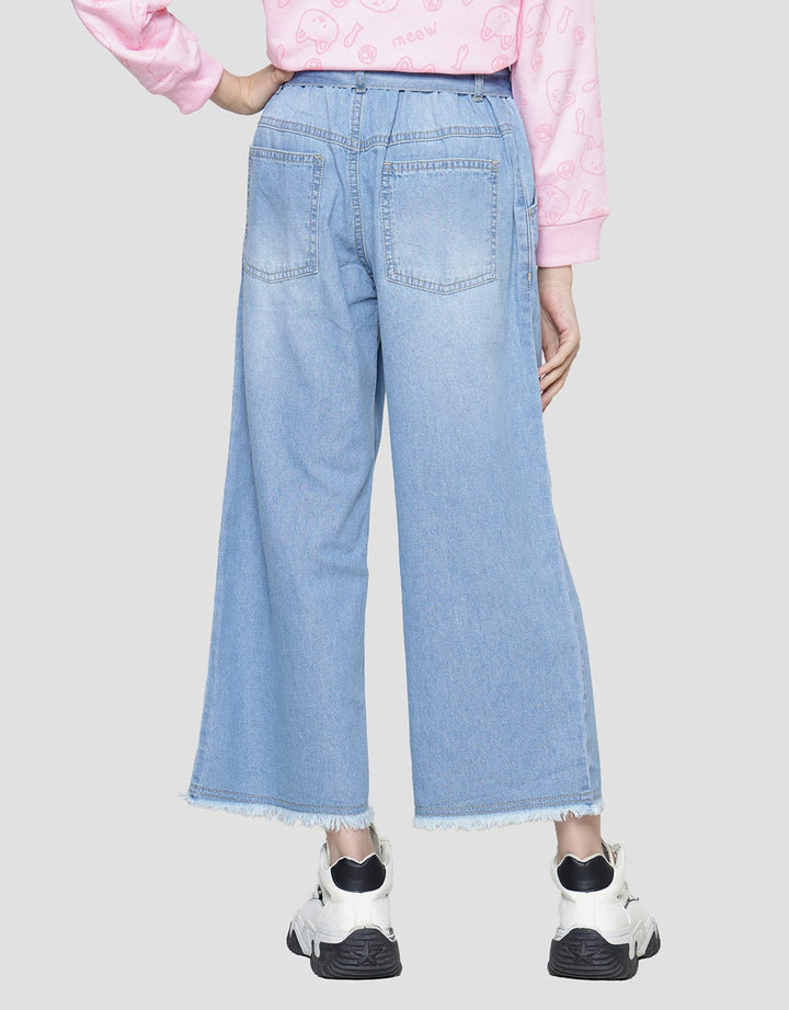Nevada Wideleg Washed With Ribbon Waistband Cargo Denim Girls