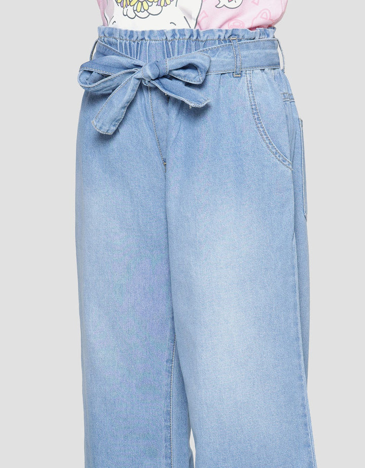 Nevada Wideleg Washed With Ribbon Waistband Cargo Denim Girls