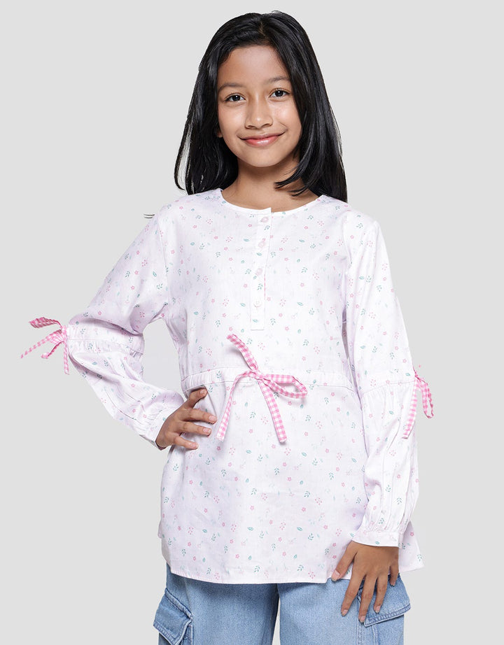 Nevada Flower Round Neck Kemeja Anak Perempuan