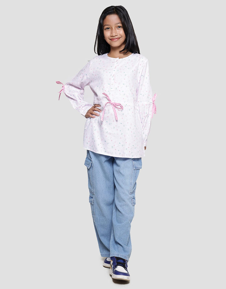 Nevada Flower Round Neck Kemeja Anak Perempuan