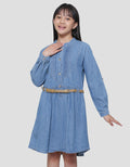 Nevada Medium Washed With Belt Midi Dress Denim Anak Perempuan