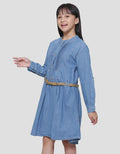 Nevada Medium Washed With Belt Midi Dress Denim Anak Perempuan