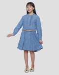Nevada Medium Washed With Belt Midi Dress Denim Anak Perempuan