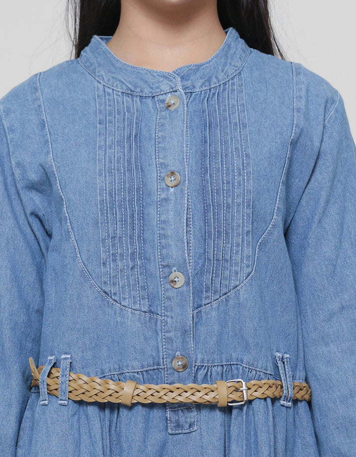 Nevada Medium Washed With Belt Midi Dress Denim Anak Perempuan