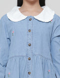 Nevada Contrast Pointy Collar Embro Midi Dress Denim Anak Perempuan
