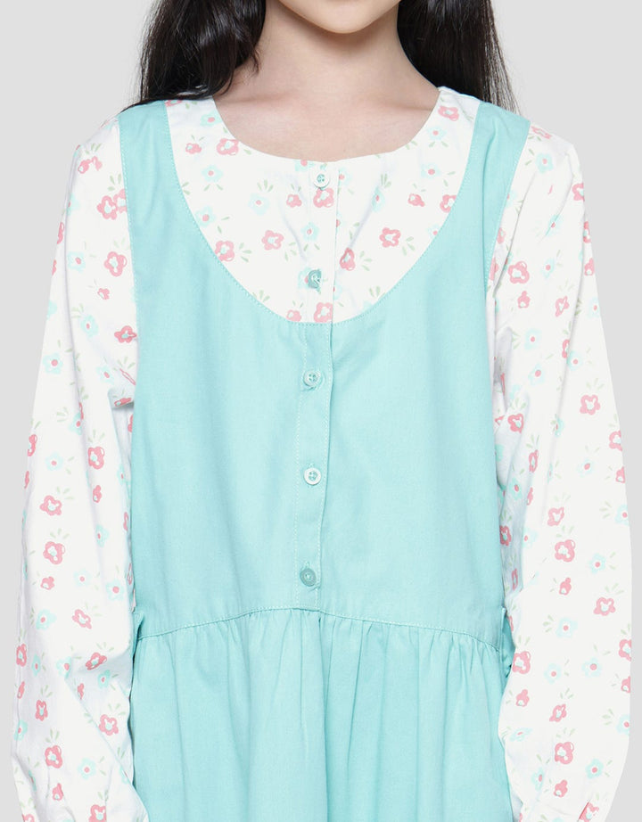 Nevada Woven Combination Print Flowers Maxi Dress Anak Perempuan