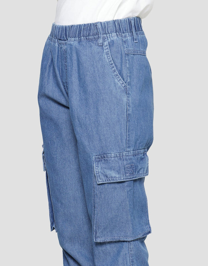 Nevada Celana Panjang Jogger Cargo Denim Medium Washed Anak Perempuan
