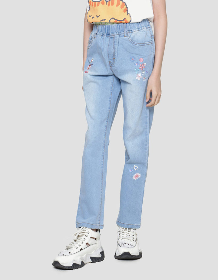 Nevada Embro Flower Celana Denim Anak Perempuan