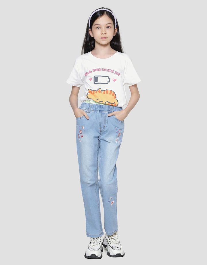 Nevada Embro Flower Celana Denim Anak Perempuan