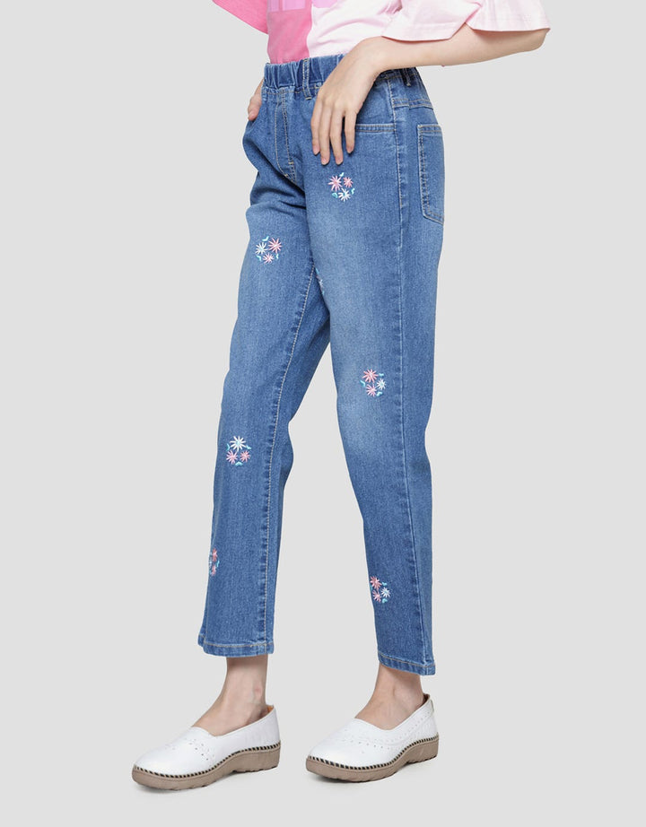 Nevada Embro Flower Stretch Celana Denim Anak Perempuan