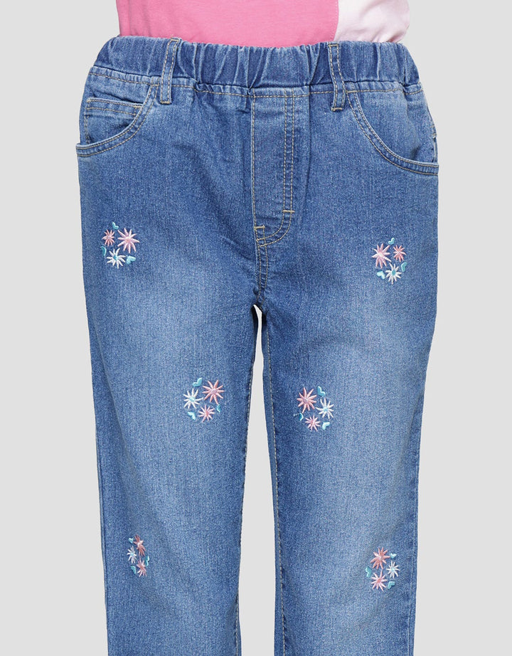 Nevada Embro Flower Stretch Celana Denim Anak Perempuan