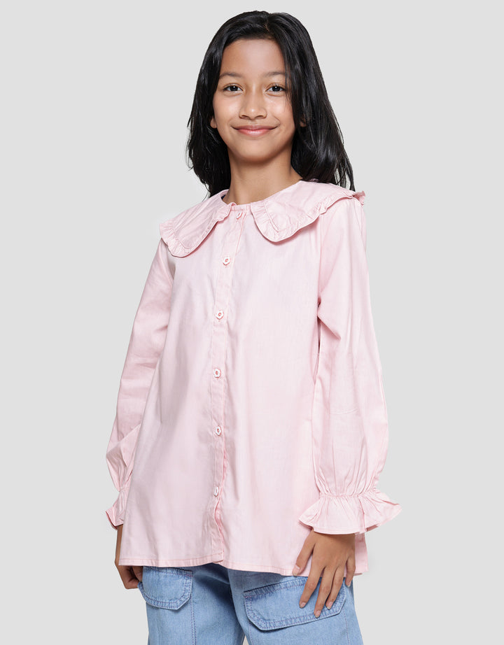 Nevada Ruffle With Two Pockets Kemeja Lengan Panjang Anak Perempuan