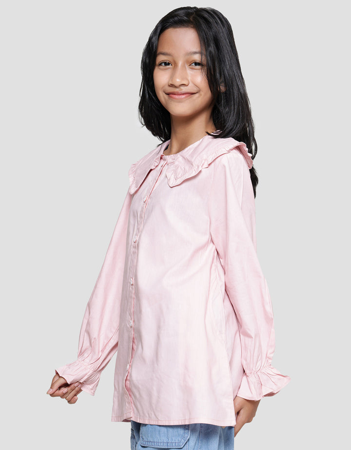 Nevada Ruffle With Two Pockets Kemeja Lengan Panjang Anak Perempuan