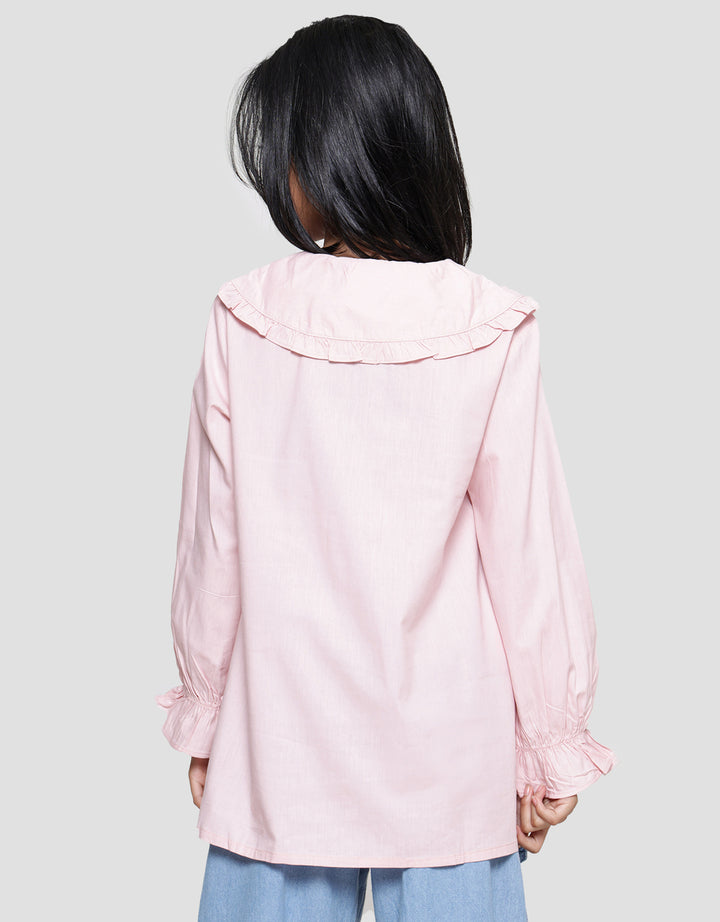 Nevada Ruffle With Two Pockets Kemeja Lengan Panjang Anak Perempuan