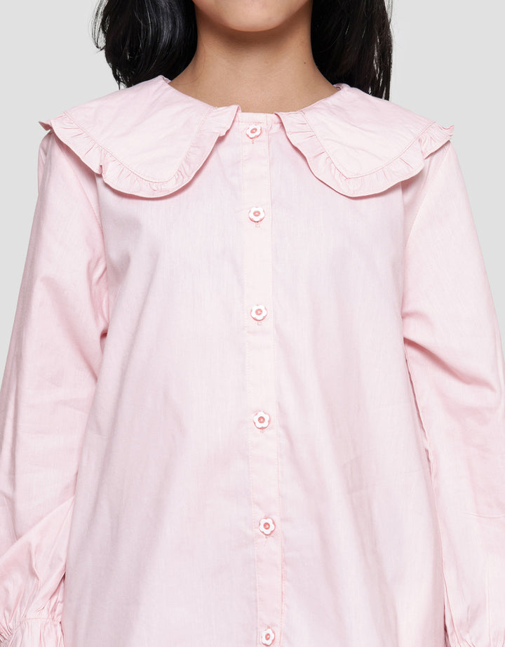 Nevada Ruffle With Two Pockets Kemeja Lengan Panjang Anak Perempuan