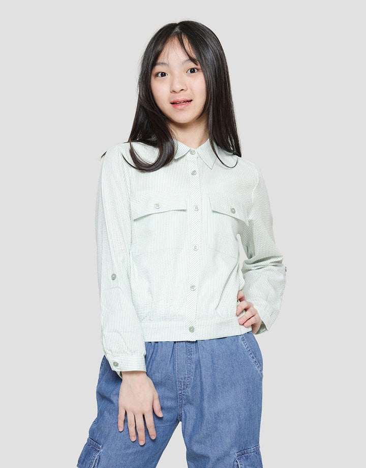 Nevada Kemeja Lengan Panjang Stripe Anak Perempuan With Collar
