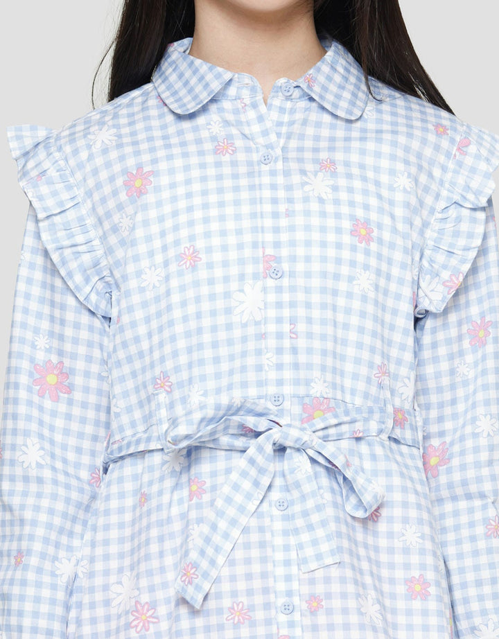 Nevada Love Print With Tali Pinggang Lengan Panjang Tunik Anak Perempuan