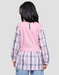 Nevada Checkered Print Combination Kemeja Lengan Panjang Anak Perempuan