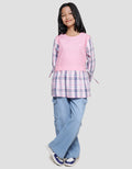 Nevada Checkered Print Combination Kemeja Lengan Panjang Anak Perempuan