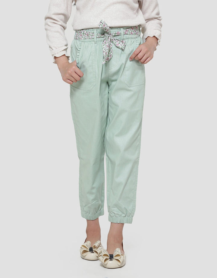 Nevada Stripes Flower Print Ikat Pinggang Celana Jogger Anak Perempuan