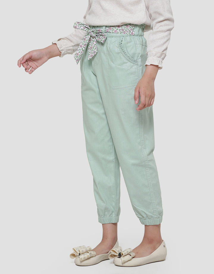 Nevada Stripes Flower Print Ikat Pinggang Celana Jogger Anak Perempuan