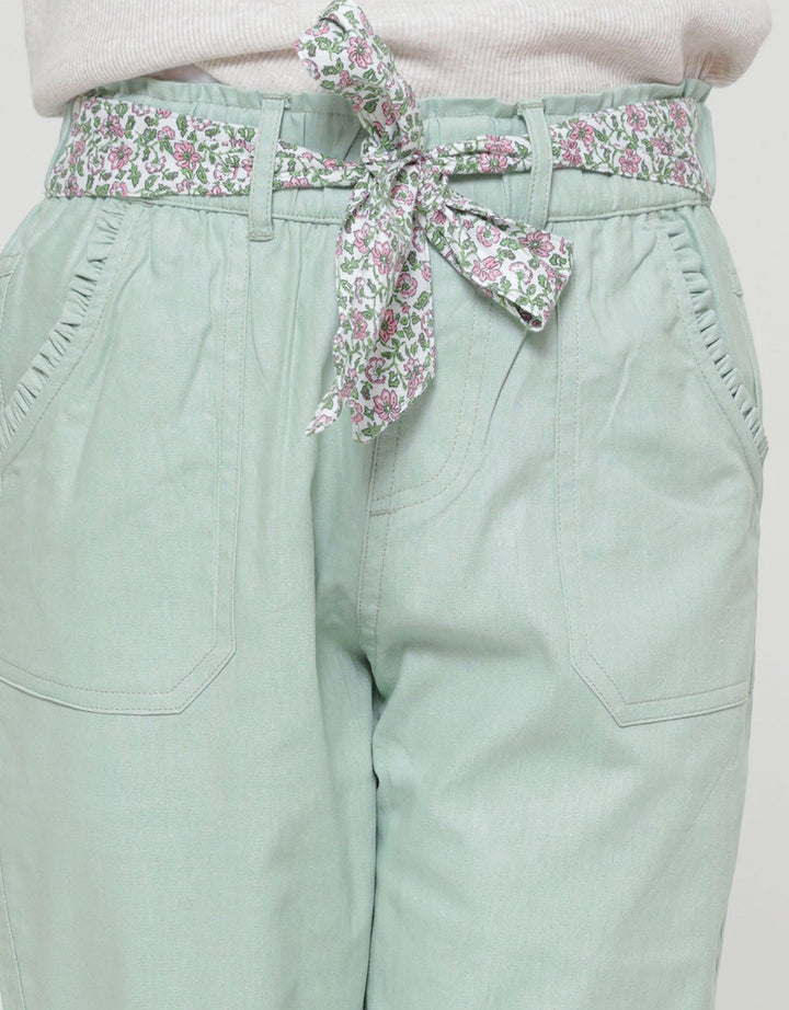 Nevada Stripes Flower Print Ikat Pinggang Celana Jogger Anak Perempuan