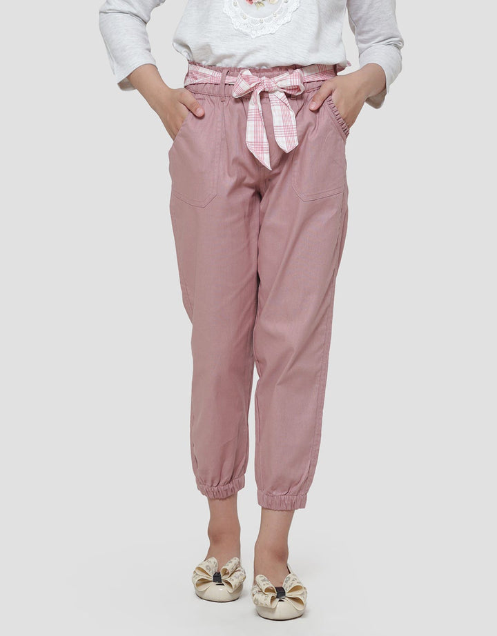 Nevada Linen Look With Stripes Ikat Pinggang Celana Jogger Anak Perempuan