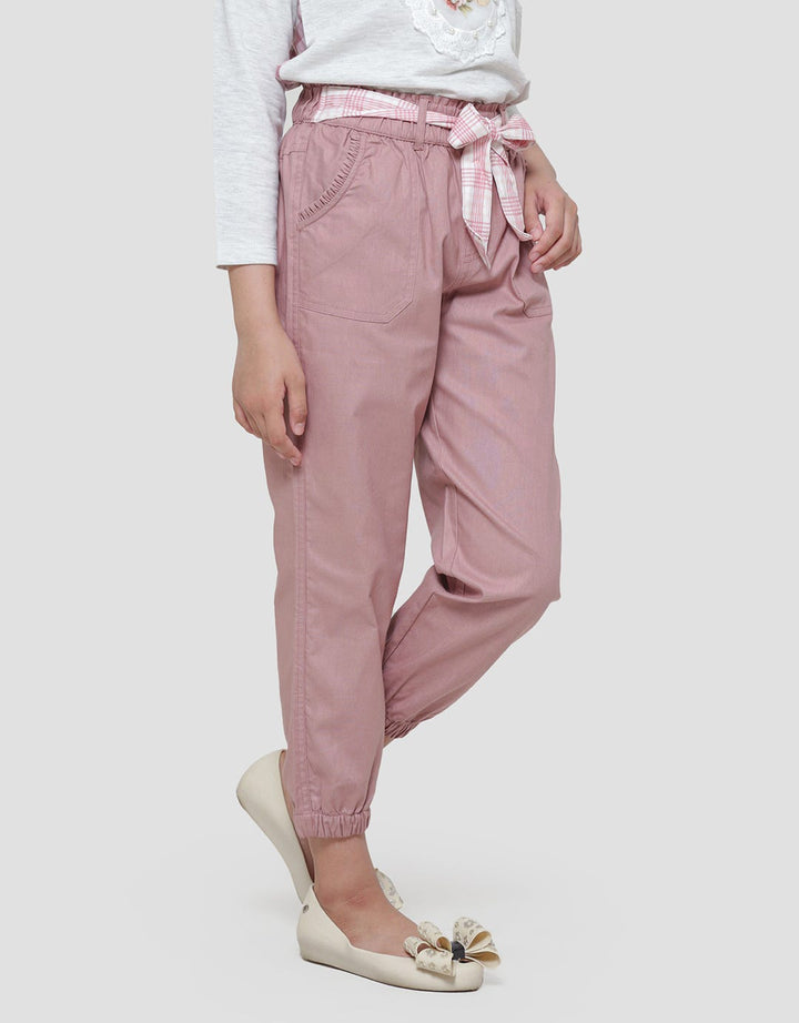 Nevada Linen Look With Stripes Ikat Pinggang Celana Jogger Anak Perempuan