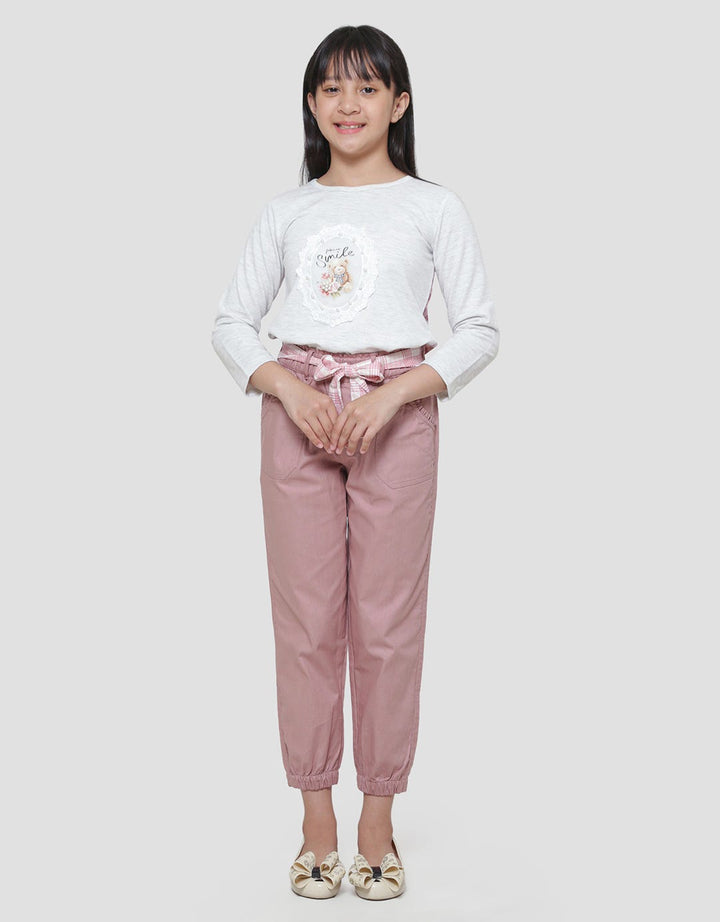 Nevada Linen Look With Stripes Ikat Pinggang Celana Jogger Anak Perempuan