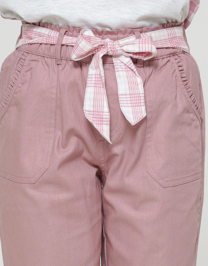 Nevada Linen Look With Stripes Ikat Pinggang Celana Jogger Anak Perempuan