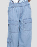 Nevada Light Washed Celana Denim Regular Cargo Anak Perempuan