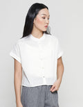 Women's Eyelet Plain Crop Short Sleeve Blouse Details