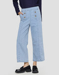 Details Fake Buttons And Diagonal Straight Pocket Women's Denim Culottes