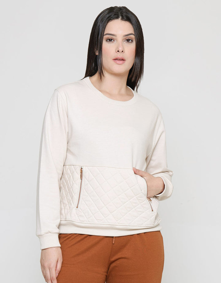 Details Sweater Quilted Kangaroo Pocket And Zipper Wanita