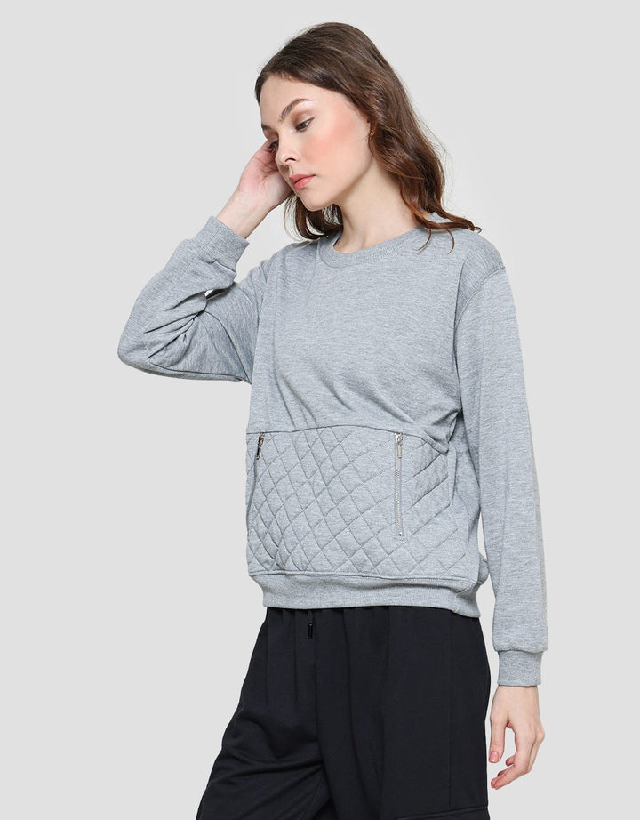Details Sweater Quilted Kangaroo Pocket And Zipper Wanita