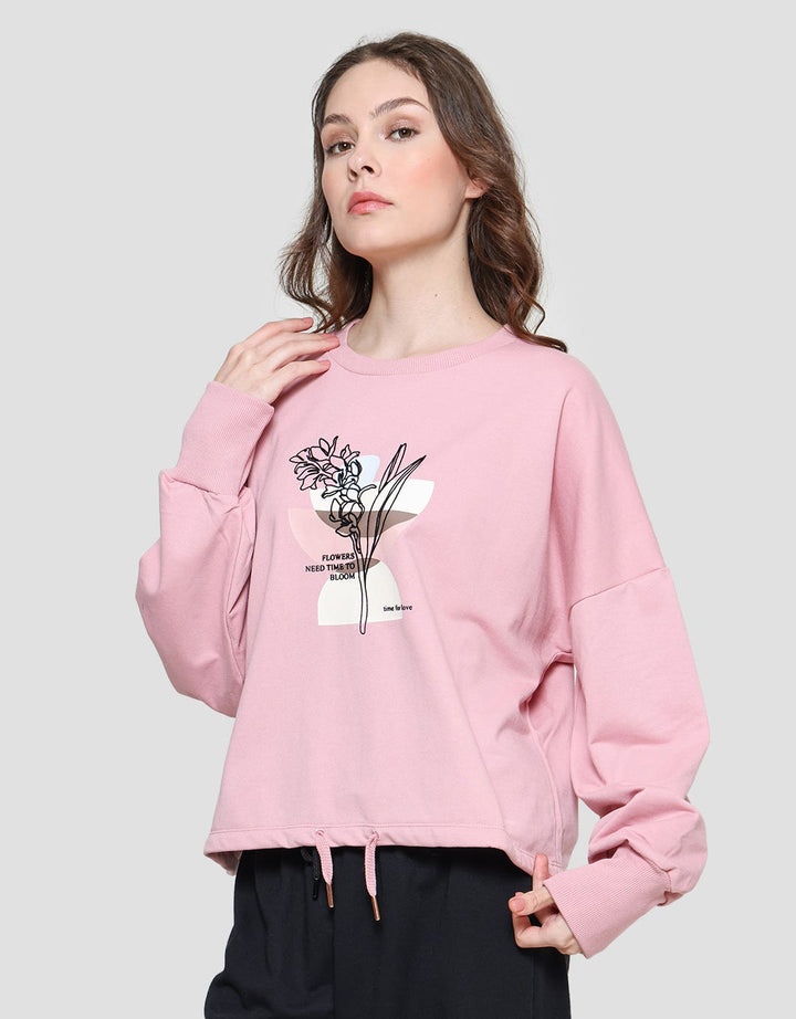 Details Flower And Cup Print Sweater Wanita