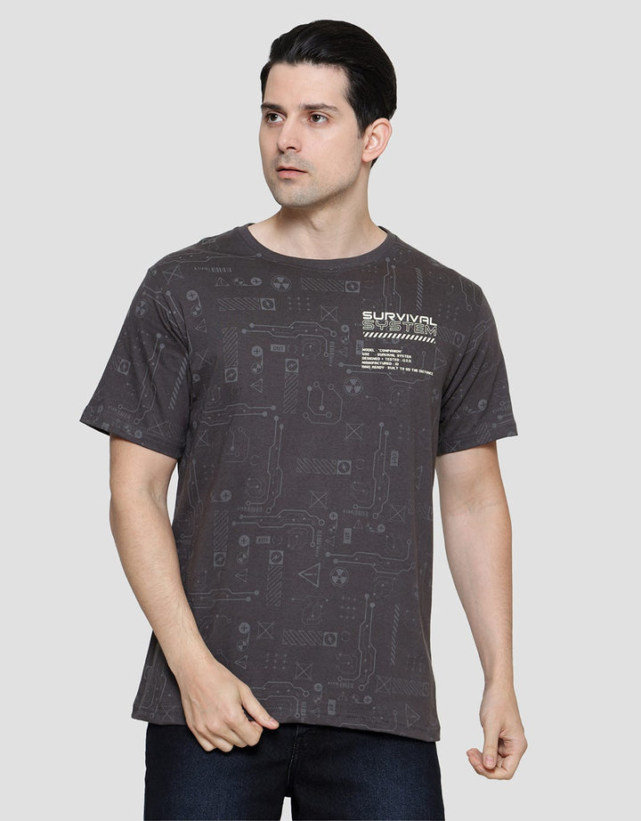 T Zone Fullprint Linear Graphics Survival Kaos Lengan Pendek Pria