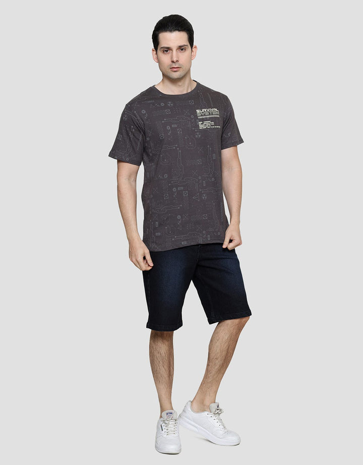 T Zone Fullprint Linear Graphics Survival Kaos Lengan Pendek Pria