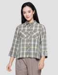 Triset Casual Check Crop Blouse Wanita