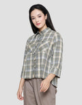 Triset Casual Check Crop Blouse Wanita