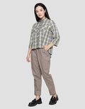 Triset Casual Check Crop Blouse Wanita