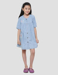 Little M Puff Sleeve Embroidery Bee Midi Dress Denim Girls