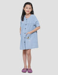 Little M Puff Sleeve Embroidery Bee Midi Dress Denim Girls