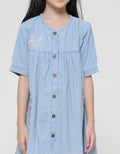 Little M Puff Sleeve Embroidery Bee Midi Dress Denim Girls