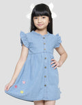 Little M Lengan Ruffle Bordir Unicorn Midi Dress Lengan Pendek Anak Perempuan