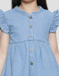 Little M Lengan Ruffle Bordir Unicorn Midi Dress Lengan Pendek Anak Perempuan