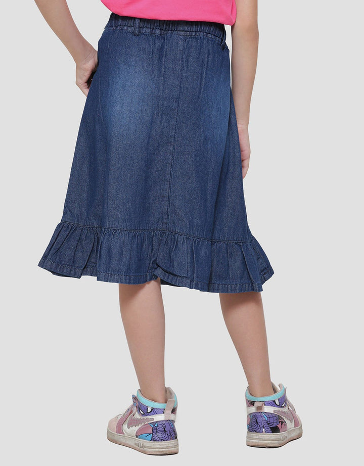 Little M Paperbag Unicorn Embroidery Belt Midi Skirt for Girls