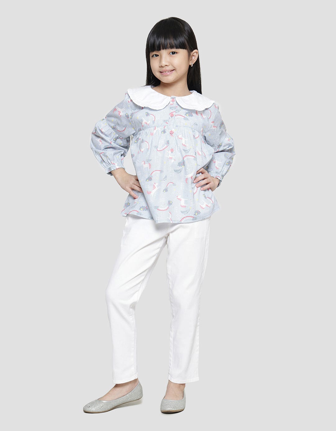 Little M Print Unicorn Star Blouse Anak Perempuan